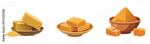 Jaggery pieces elements, indian, lohri, baiskhi, pongl, onam, bihu, makar, snkranti, gudi, padwa, nuakhai, puja, devi, fastival, vector, illustration, silhouette,