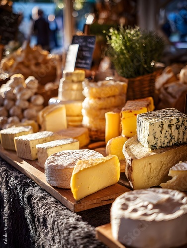 Artisanal Biological Cheese Selection at an Outdoor Farmers Market