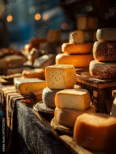 Artisanal Biological Cheese Selection at an Outdoor Farmers Market