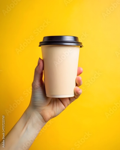 Woman's hands holding a hot coffee mug containing a black beverage at a cafe counter