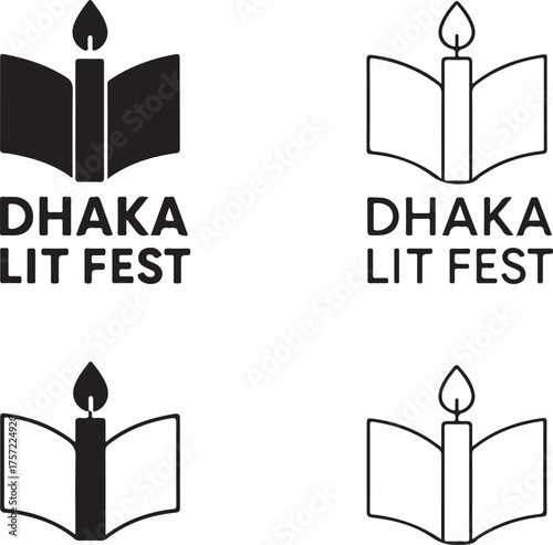 Isolated Black Dhaka Lit Fest, Book Candle, Literary Festival, Celebration Symbol, Minimal Vector, Modern Minimal, Black Line, Book Festival Icon, Candle Festival