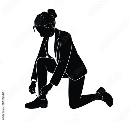 Business woman silhouette kneeling tying shoelaces vector illustration scalable eps icon for general use silhouette vector illustration white background