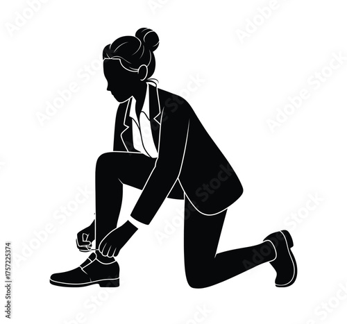 Businesswoman silhouette kneeling tying shoelaces vector illustration eps scalable icon for professional use silhouette vector illustration white background