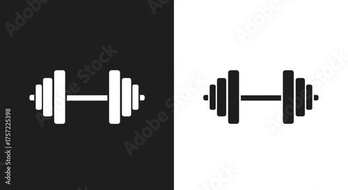 Monochrome dumbbell weightlifting equipment graphic icon set.