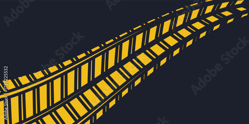 Tire trace track. Abstract wheels braking distances, tread silhouettes brushes. Isolated car or motorcycles vector trails.