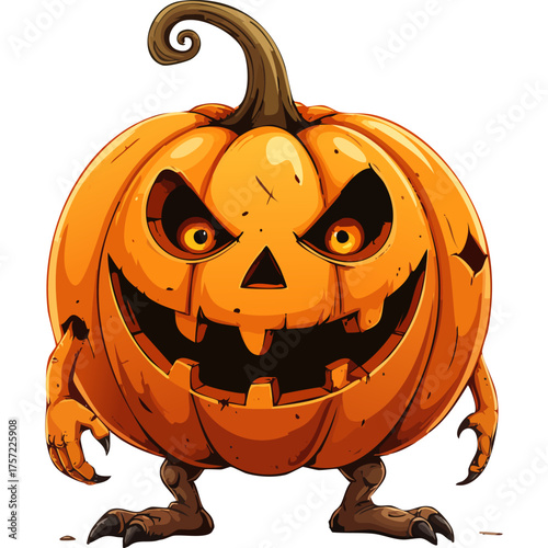 Hand Drawn Pumpkin Monster Vector for Halloween