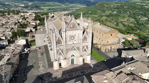 Aerial drone footage of Orvieto, Umbria, showcasing the medieval hilltop city, iconic cathedral, and stunning surrounding countryside