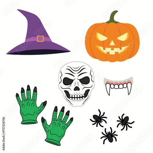 Flat Vector Halloween Accessories and Elements Set