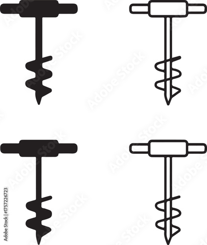 Isolated Black Hand Auger, Manual Drill, Soil Digging, Tool Symbol, Minimal Vector, Modern Minimal, Black Line, Digging Tool Icon, Soil Auger Design, Home Gardening