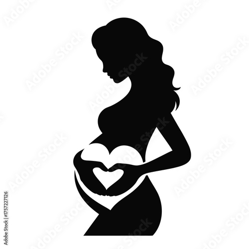 Pregnant woman silhouette heart belly vector illustration scalable eps icon for motherhood and expecting concepts silhouette vector illustration white background