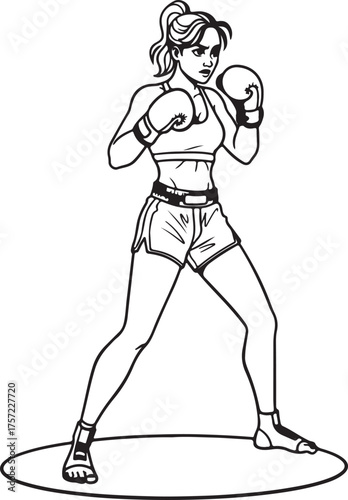 female boxer in fighting stance clip art preview