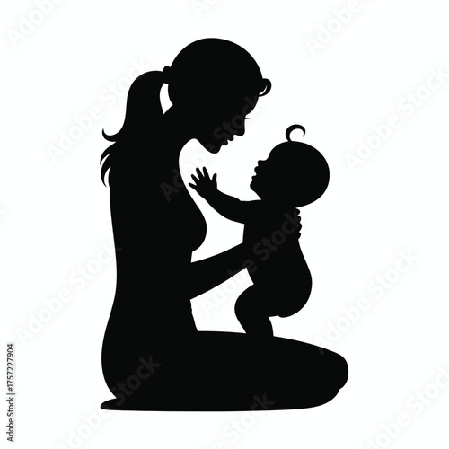 Mother and baby silhouette vector illustration scalable eps icon for maternal love and family moments silhouette vector illustration white background