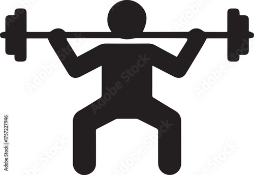 Silhouette of a person performing a barbell squat Keywords: weightlifting, squat, barbell