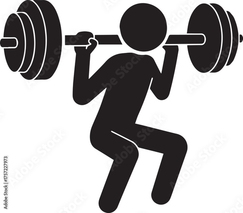 Silhouette of person performing barbell squat on white background Keywords: barbell, squat