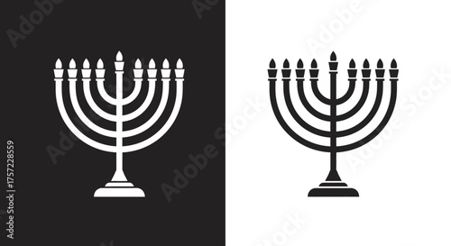 Minimalist Hanukkah Menorah Vector Icon in Simple Black and White
