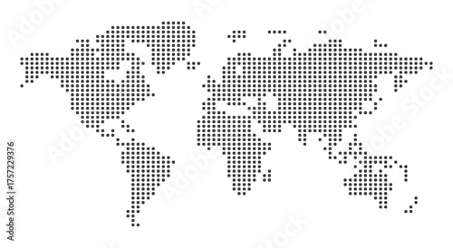 World black dots map. Vector dotted continents isolated on white.
