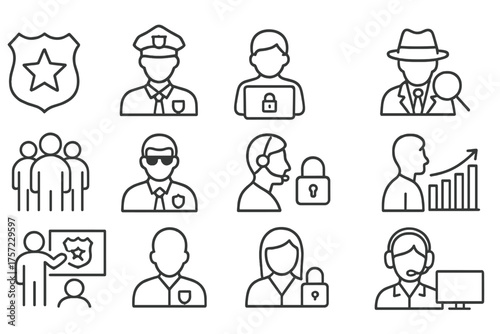 Set of simple outlined security icons in minimalistic style