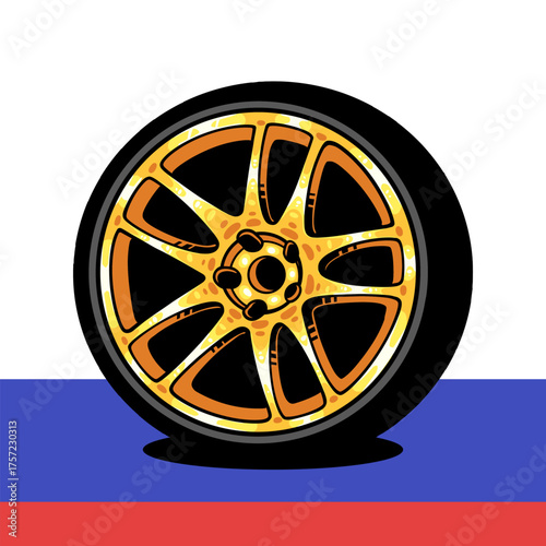 Alloy rim vector illustration design for car modification. Golden wheel graphic design. Sport automotive illustration element designs