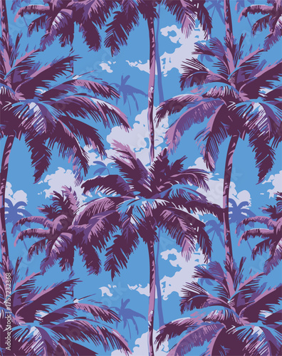 palm tree and island beach, colorful, pattern,landscape,seamless,sea beach,vacation.