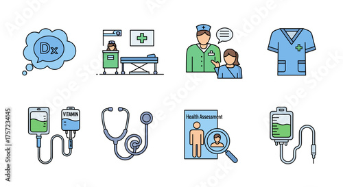 Medical icons depicting healthcare professionals and equipment