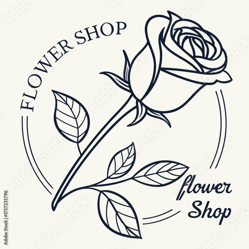 Vintage flower shop emblem with a single rose outline