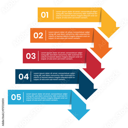 Modern Flat Arrow Style Colorful Numbered List Presentation Infographic