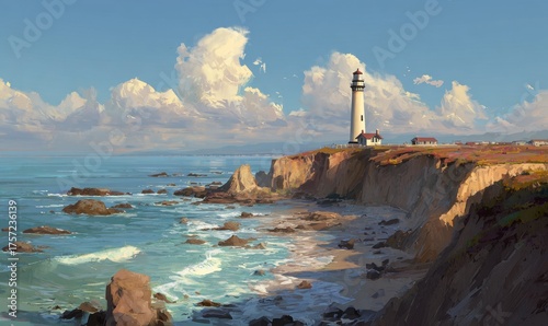 Scenic Ocean View of Lighthouse on Cliffside with Dramatic Clouds