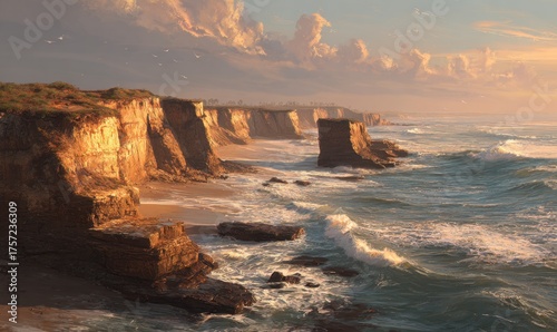 Scenic Ocean Cliff Landscape at Sunset with Dramatic Cloud Formation