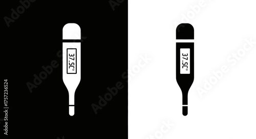 Minimalist Digital Thermometer Vector Icon Set Black and White Medical Symbol
