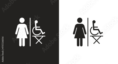 Icon Set Vector of Womens and Accessible Restroom Signage in Minimalist Black and White