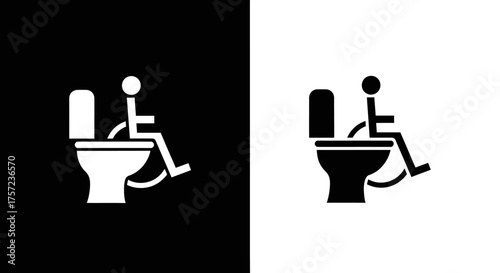 Icon Set Vector of Accessible Toilet Sign with Minimalist Wheelchair Symbol Black and White