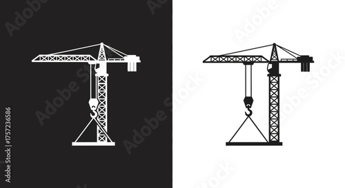 Minimalist Construction Tower Crane Vector Icon Set Black and White Logo