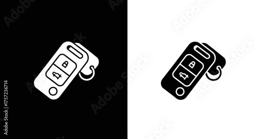 Minimalist Car Key Fob Vector Icon Set in Black and White for Automotive Design