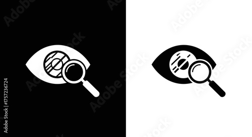 Flat Vector Icon Set of an Eye with a Magnifying Glass for Medical and Search Concepts
