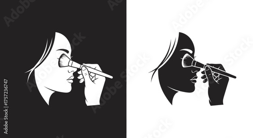 Minimalist Makeup Artist Vector Logo of a Woman Applying Cosmetics with a Brush in Profile