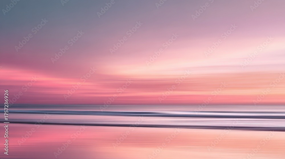Obraz premium Tranquil Seascape: Serene Blurred Sunset Over Brighton's Shore in Dreamy Pink Hues