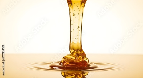 golden honey or syrup pouring creating ripples