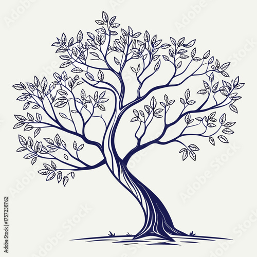 Artistic Illustration of a Single Majestic Tree with Leaves