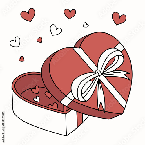 Illustration of an open red heart shaped gift box for Valentine's Day