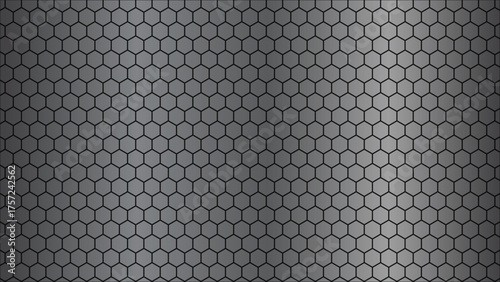 Grayscale abstract hexagonal geometric pattern with a distressed brushed metal texture background
