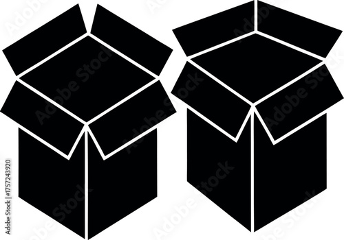 Abstract background illustration with geometric 3D cubes and open empty cardboard boxes
