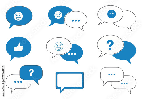Blue Communication and Chat Icons Set – Message and Email Symbols Vector