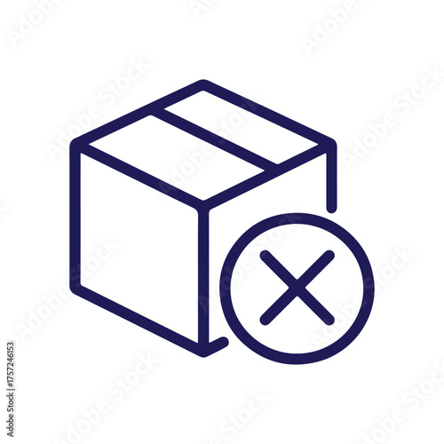 Outline icon of a closed cardboard box with a red cross symbol indicating rejection or cancellation