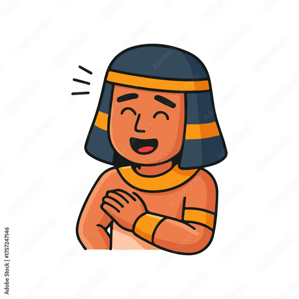 Naklejka premium Happy Egyptian character illustration. Cute ancient Egypt cartoon man smiling. Laughing pharaoh man character design.