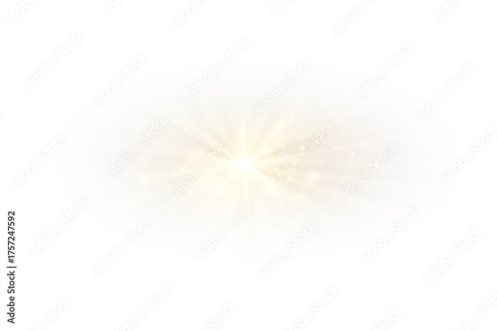 Fototapeta premium Bright golden stardust and glittering confetti shining on transparent background, elegant festive light and glow effect for holiday or celebration design