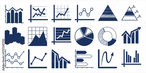 Collection of Blue Data Visualization Icons and Charts
