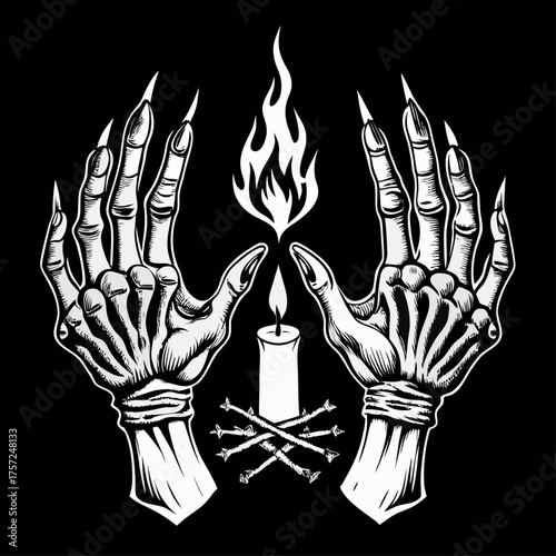 “Skeletal Hands with Candle and Ribcage”