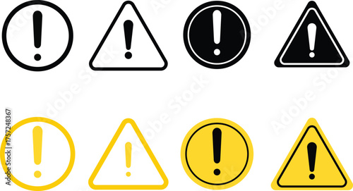 Warning caution sign icon set. danger Exclamation mark signs. exclamatory symbol. Danger triangle icon symbol