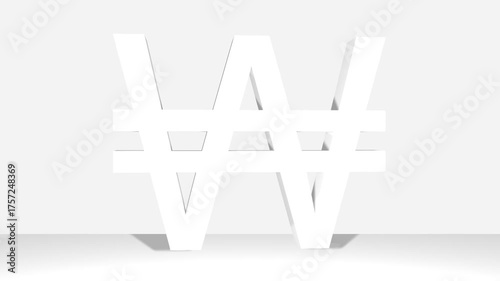 Set of perspective projections 3d South Korean won Sign character model icons on white background.  High detailed 3d Won character. Animated Video