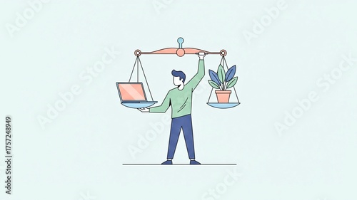 Work-Life Balance Concept with Scales and Technology